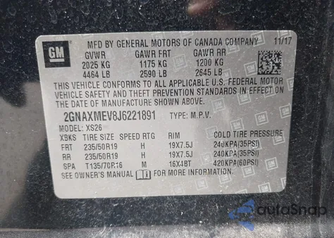 2018 Chevrolet Equinox Premier z USA, uszkodzony, nr VIN 2GNAXMEV8J6221891